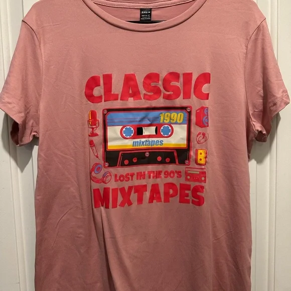 SHEIN Pink Classic Mixtapes Tee - Picture 1 of 1